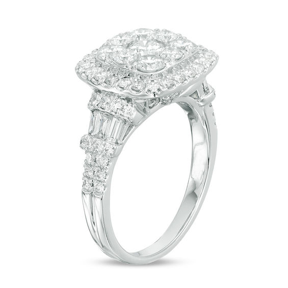 2 CT. T.w. Diamond Double Cushion Frame Collar Engagement Ring in 14K White Gold