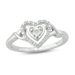 1/20 CT. T.W. Diamond Heart Frame Twist Promise Ring in Sterling Silver