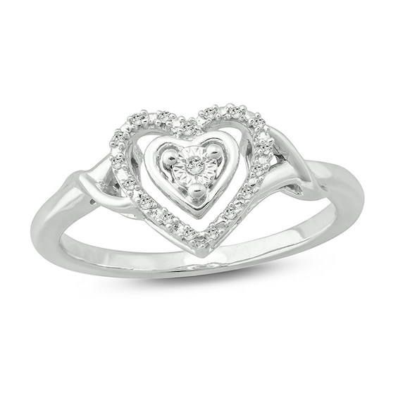 1/20 CT. T.w. Diamond Heart Frame Twist Promise Ring in Sterling Silver