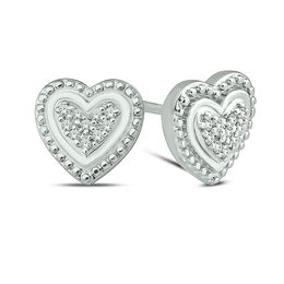 1/20 CT. T.W. Diamond Beaded Frame Heart Stud Earrings in Sterling Silver