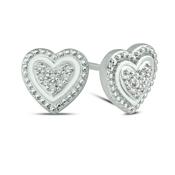 1/20 CT. T.w. Diamond Beaded Frame Heart Stud Earrings in Sterling Silver
