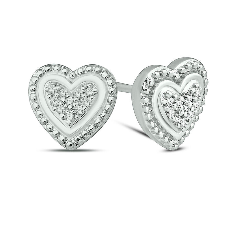 Main Image 1 of 1/20 CT. T.W. Diamond Beaded Frame Heart Stud Earrings in Sterling Silver