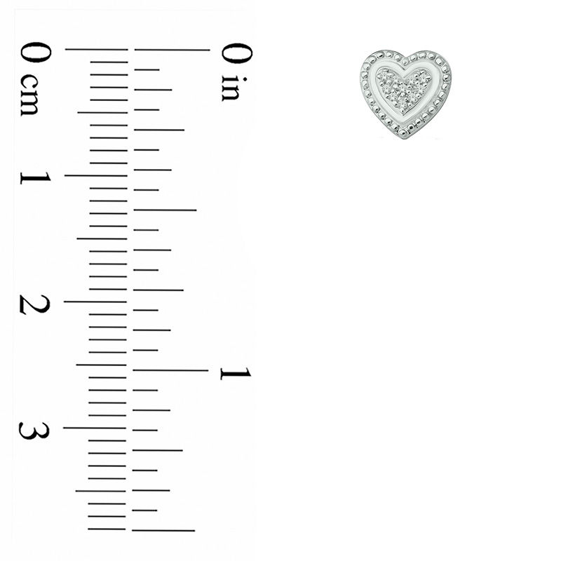Main Image 2 of 1/20 CT. T.W. Diamond Beaded Frame Heart Stud Earrings in Sterling Silver