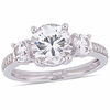 Thumbnail Image 1 of Lab-Created White Sapphire and 1/15 CT. T.W. Diamond Three Stone Engagement Ring in 10K White Gold