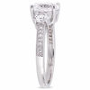 Thumbnail Image 1 of Lab-Created White Sapphire and 1/15 CT. T.W. Diamond Three Stone Engagement Ring in 10K White Gold