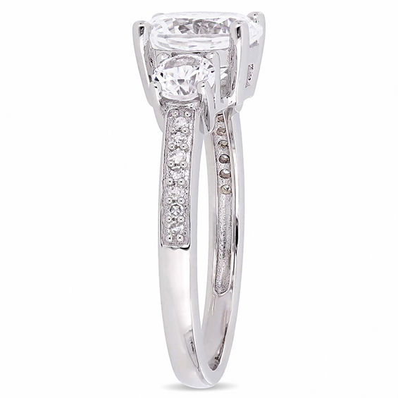 Lab-Created White Sapphire and 1/15 CT. T.w. Diamond Three Stone Engagement Ring 10K Gold