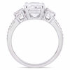 Thumbnail Image 3 of Lab-Created White Sapphire and 1/15 CT. T.W. Diamond Three Stone Engagement Ring in 10K White Gold