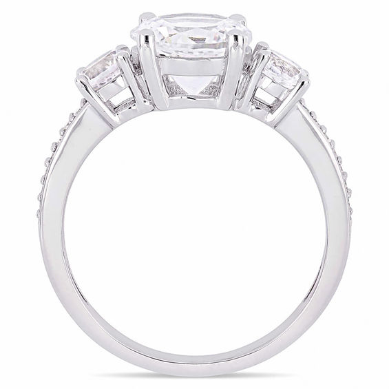 Lab-Created White Sapphire and 1/15 CT. T.w. Diamond Three Stone Engagement Ring 10K Gold