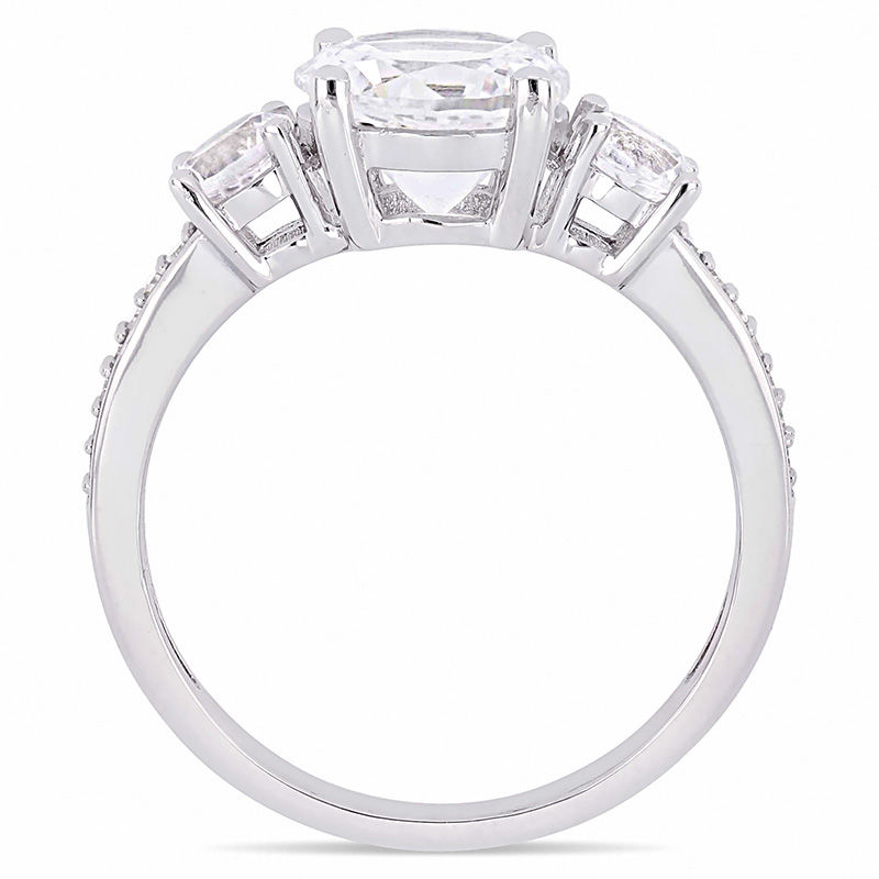 Main Image 3 of Lab-Created White Sapphire and 1/15 CT. T.W. Diamond Three Stone Engagement Ring in 10K White Gold