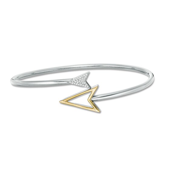 Convertibilities 1/15 CT. T.w. Diamond Arrow Flex Two-in-One Bangle in Sterling Silver and 10K Gold