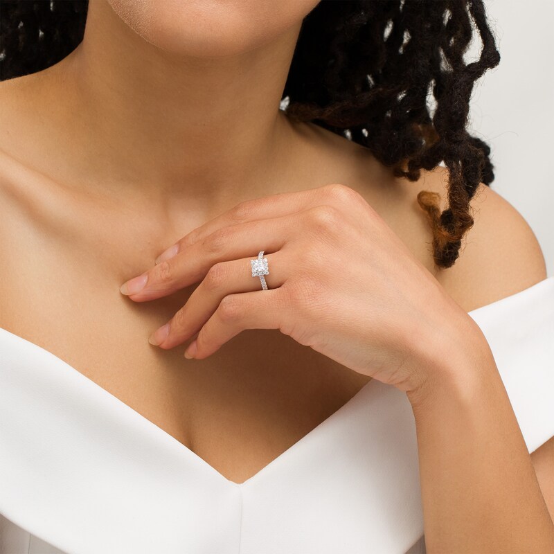 Main Image 2 of Love's Destiny by Zales 1 CT. T.W. Certified Princess-Cut Diamond Frame Engagement Ring in 14K White Gold (I/SI2)