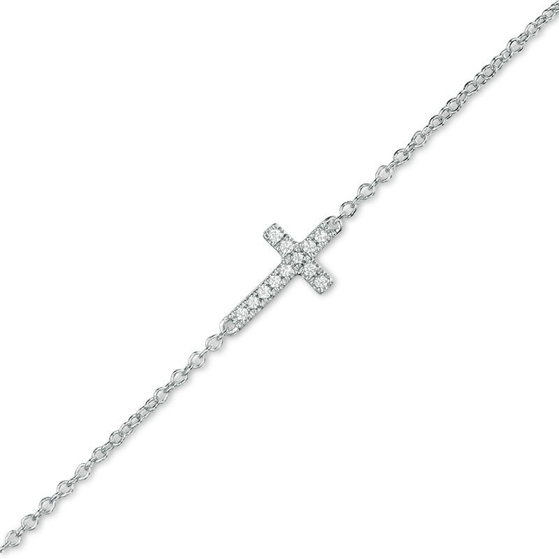 1/20 CT. T.W. Diamond Sideways Cross Bracelet in Sterling Silver