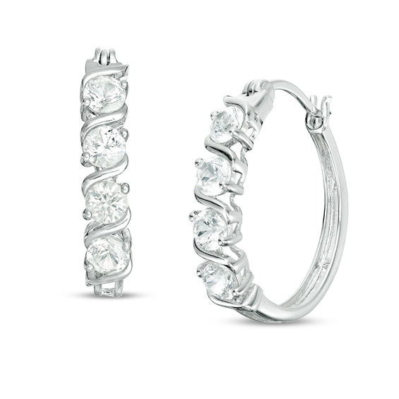 Lab-Created White Sapphire S-Wave Hoop Earrings in Sterling Silver