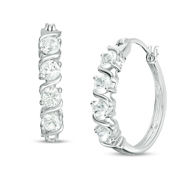 Main Image 1 of Lab-Created White Sapphire S-Wave Hoop Earrings in Sterling Silver