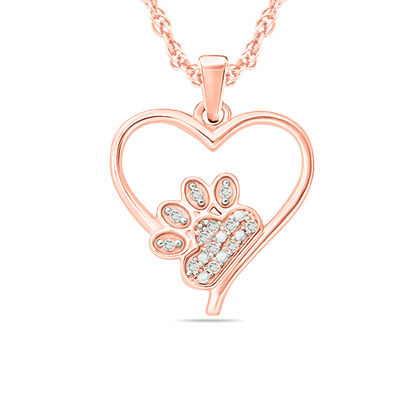 Diamond Accent Paw Print Heart Pendant in Sterling Silver with 14K Rose  Gold Plate
