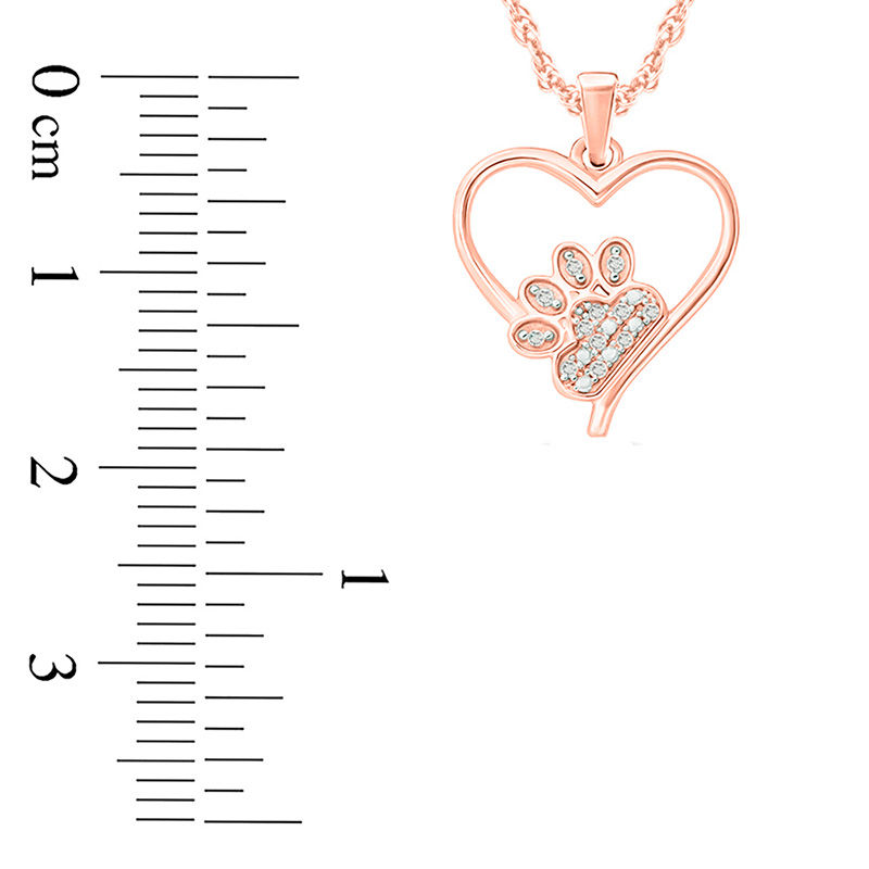 Diamond Accent Paw Print Heart Pendant in Sterling Silver with 14K Rose ...