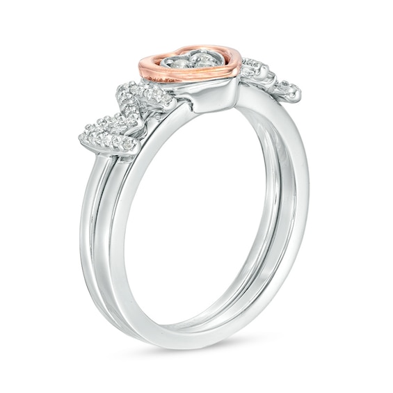 Convertibilities 1/6 CT. T.w. Diamond Heart Mom Three-in-One Ring in Sterling Silver and 10K Rose Gold
