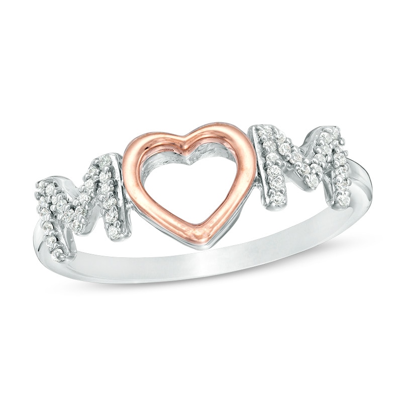 Main Image 3 of Convertibilities 1/6 CT. T.W. Diamond Heart "MOM" Three-in-One Ring in Sterling Silver and 10K Rose Gold