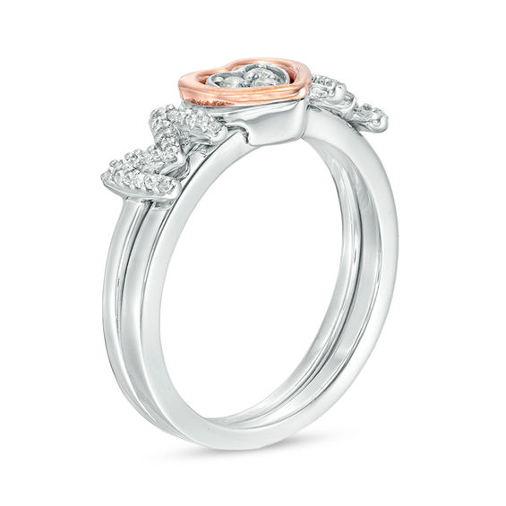 Convertibilities 1/6 CT. T.w. Diamond Heart Mom Three-in-One Ring in Sterling Silver and 10K Rose Gold