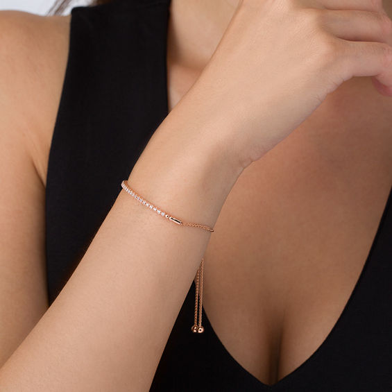 1/4 CT. T.w. Diamond Flex Bar Bolo Bracelet in 10K Rose Gold - 9.5"