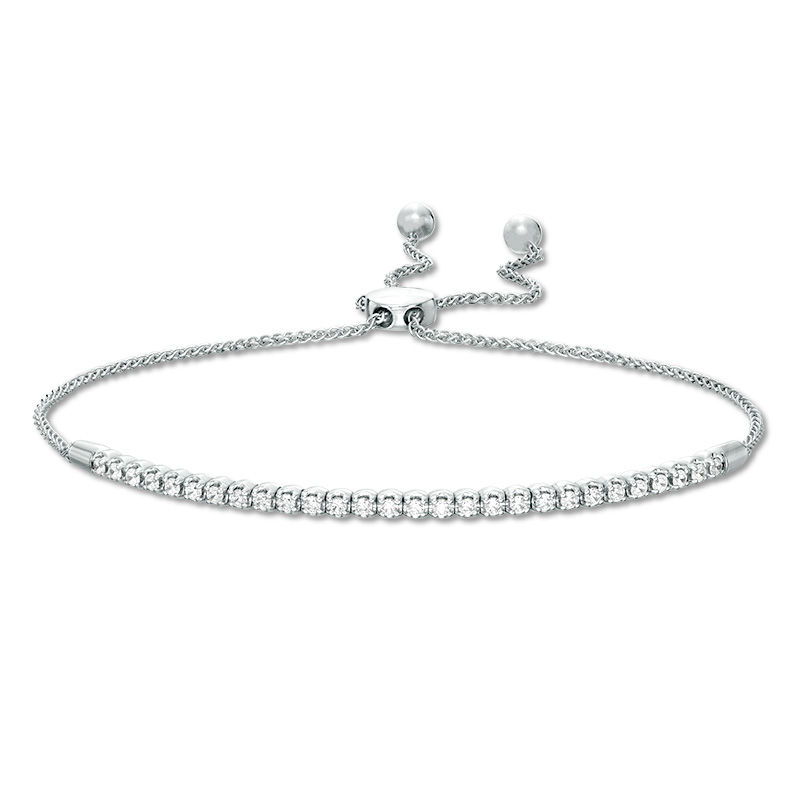 1/2 CT. T.W. Diamond Beaded Flex Bolo Bracelet in 10K White Gold - 9.5"