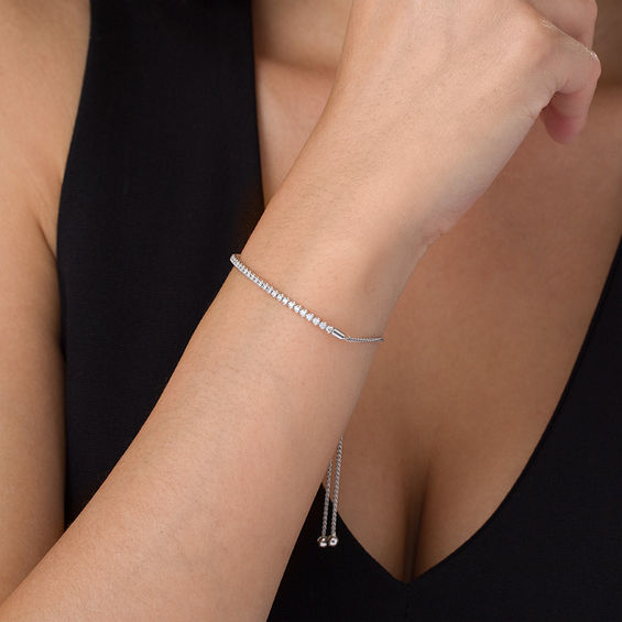 1/2 CT. T.w. Diamond Beaded Flex Bolo Bracelet in 10K White Gold - 9.5"