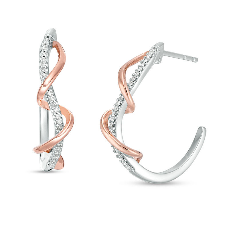 Main Image 1 of 1/10 CT. T.W. Diamond Spiral Drop Earrings in 10K Two-Tone Gold
