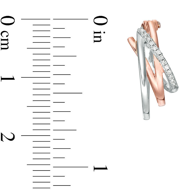Main Image 2 of 1/15 CT. T. W. Diamond Inverted "V"-Shape Hoop Earrings in 10K Two-Tone Gold