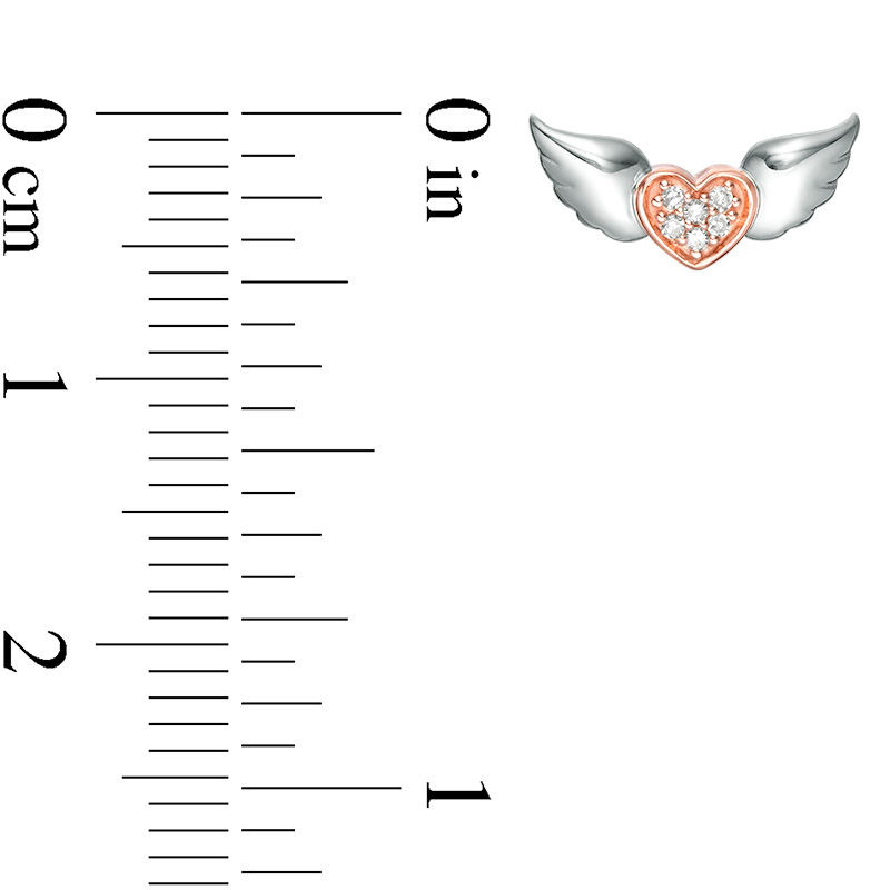Main Image 2 of Diamond Accent Winged Heart Single Stud Earring in Sterling Silver and 10K Rose Gold