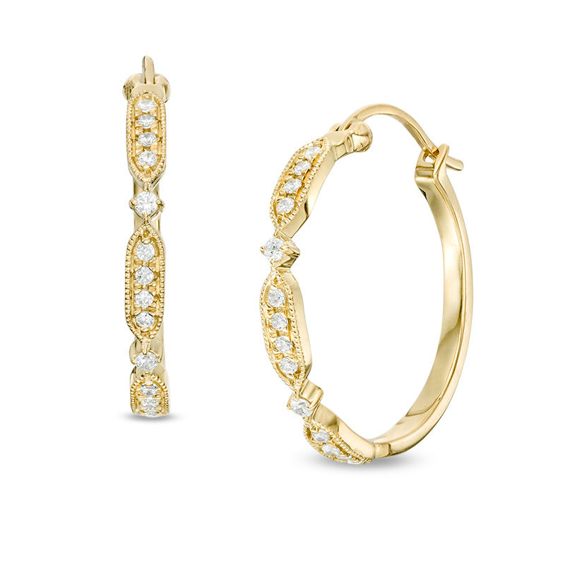 Main Image 1 of 1/5 CT. T.W. Diamond Vintage-Style Hoop Earrings in 10K Gold