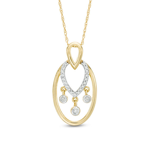 1/8 CT. T.w. Diamond Teardrop and Oval Dangle Pendant in 10K Gold