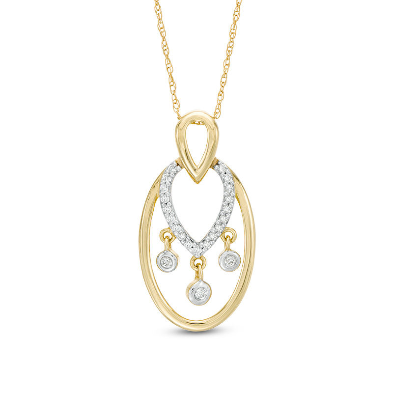 Main Image 1 of 1/8 CT. T.W. Diamond Teardrop and Oval Dangle Pendant in 10K Gold