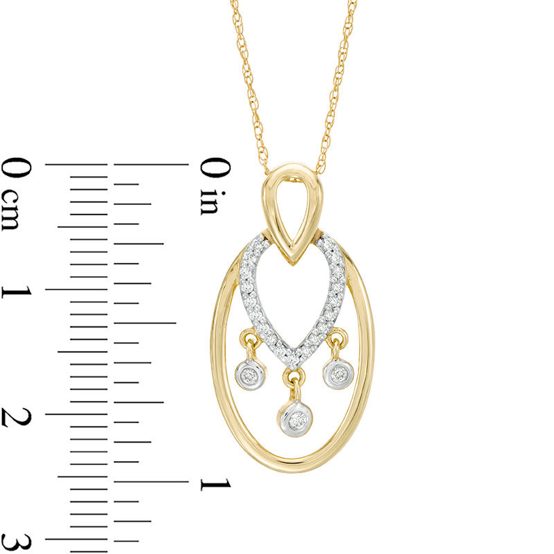 Main Image 3 of 1/8 CT. T.W. Diamond Teardrop and Oval Dangle Pendant in 10K Gold