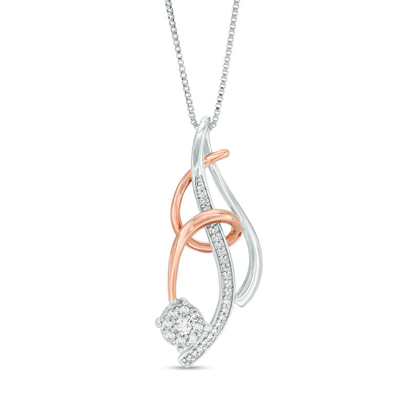 Main Image 1 of 1/5 CT. T.W. Composite Diamond Swirl Pendant in Sterling Silver and 10K Rose Gold