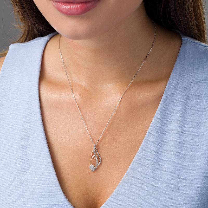 Main Image 2 of 1/5 CT. T.W. Composite Diamond Swirl Pendant in Sterling Silver and 10K Rose Gold