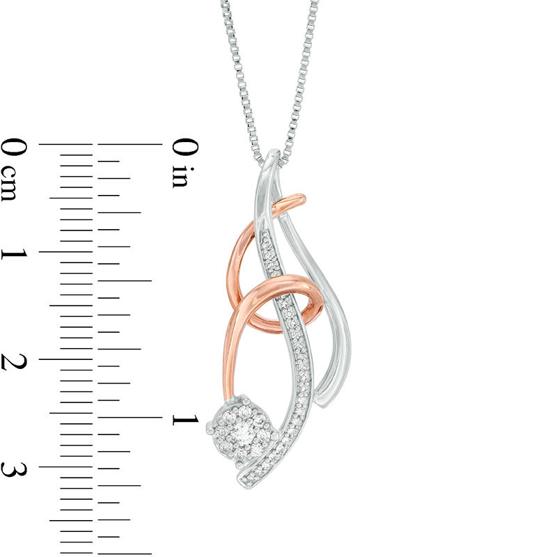 Main Image 3 of 1/5 CT. T.W. Composite Diamond Swirl Pendant in Sterling Silver and 10K Rose Gold
