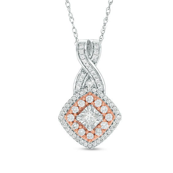 1/3 CT. T.w. Princess-Cut Diamond Tilted Double Frame Twist Pendant in 10K Two-Tone Gold