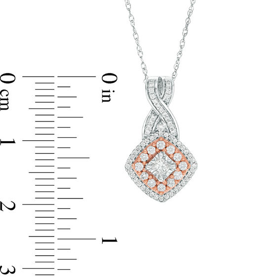 1/3 CT. T.w. Princess-Cut Diamond Tilted Double Frame Twist Pendant in 10K Two-Tone Gold