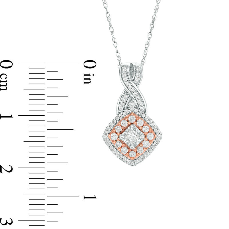 Main Image 2 of 1/3 CT. T.W. Princess-Cut Diamond Tilted Double Frame Twist Pendant in 10K Two-Tone Gold