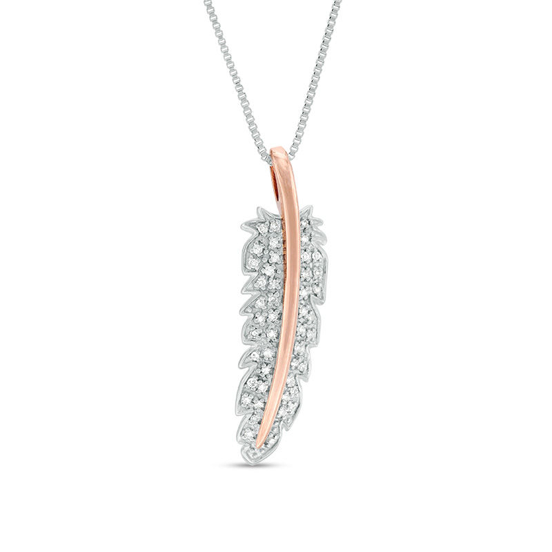 Main Image 1 of 1/6 CT. T.W. Diamond Feather Pendant in Sterling Silver and 10K Rose Gold