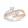 Thumbnail Image 0 of 1/10 CT. T.W. Diamond Multi-Row Braid Wrap Ring in Sterling Silver and 10K Rose Gold