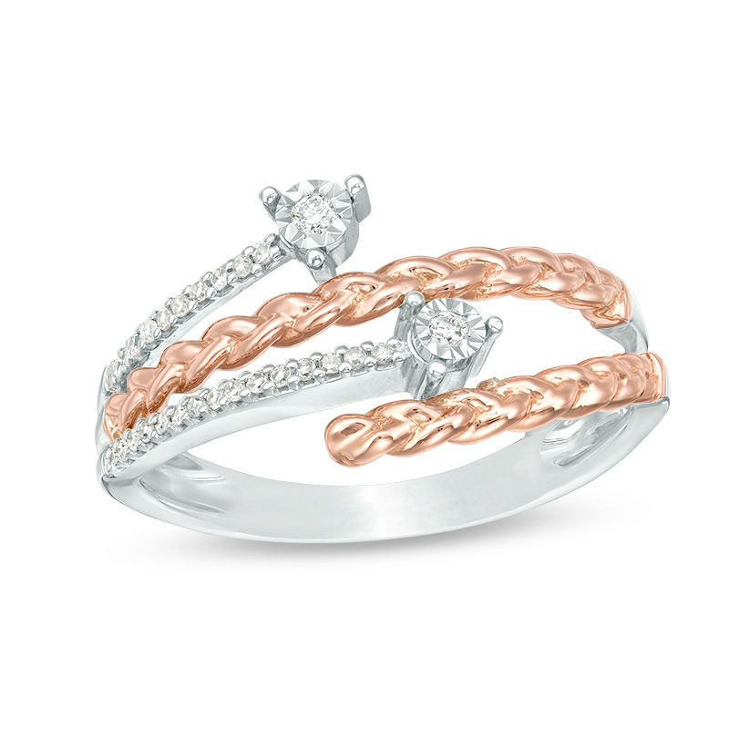 Main Image 1 of 1/10 CT. T.W. Diamond Multi-Row Braid Wrap Ring in Sterling Silver and 10K Rose Gold