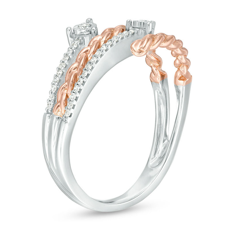 1/10 CT. T.W. Diamond Multi-Row Braid Wrap Ring in Sterling Silver and 10K Rose Gold