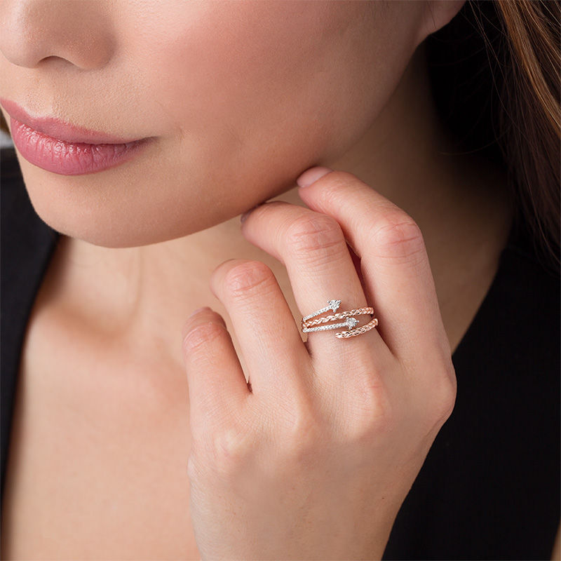Main Image 3 of 1/10 CT. T.W. Diamond Multi-Row Braid Wrap Ring in Sterling Silver and 10K Rose Gold