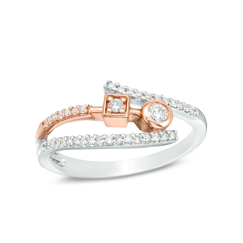 Main Image 1 of 1/5 CT. T.W. Diamond Geometric Wrap Ring in 10K Two-Tone Gold