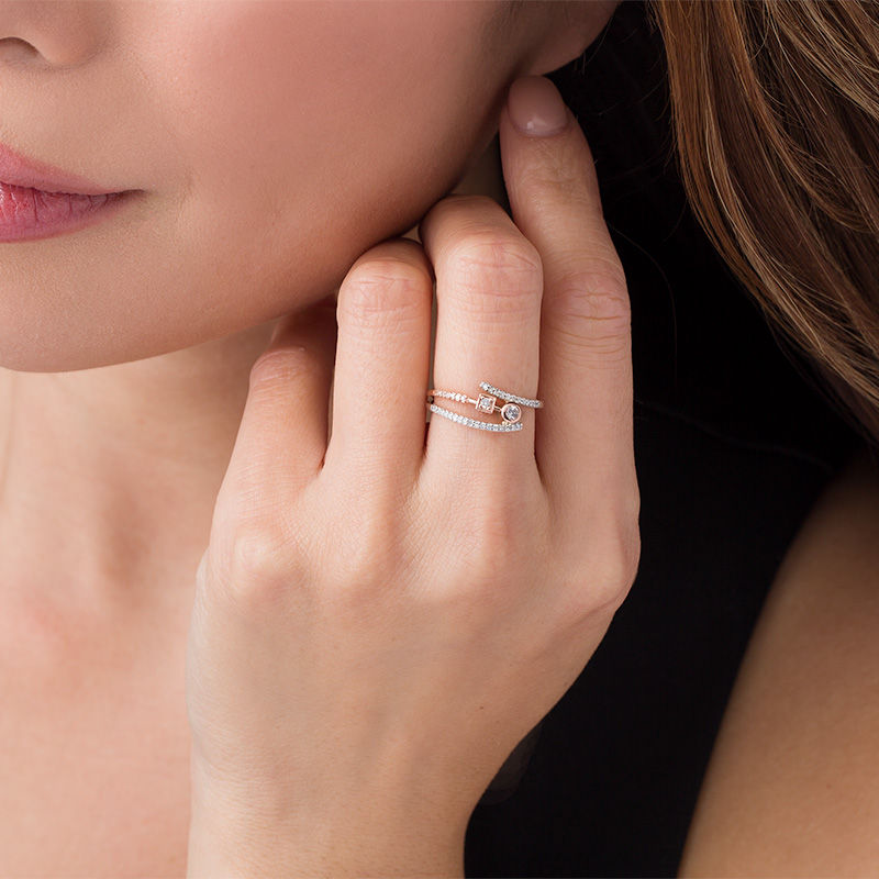 Main Image 3 of 1/5 CT. T.W. Diamond Geometric Wrap Ring in 10K Two-Tone Gold
