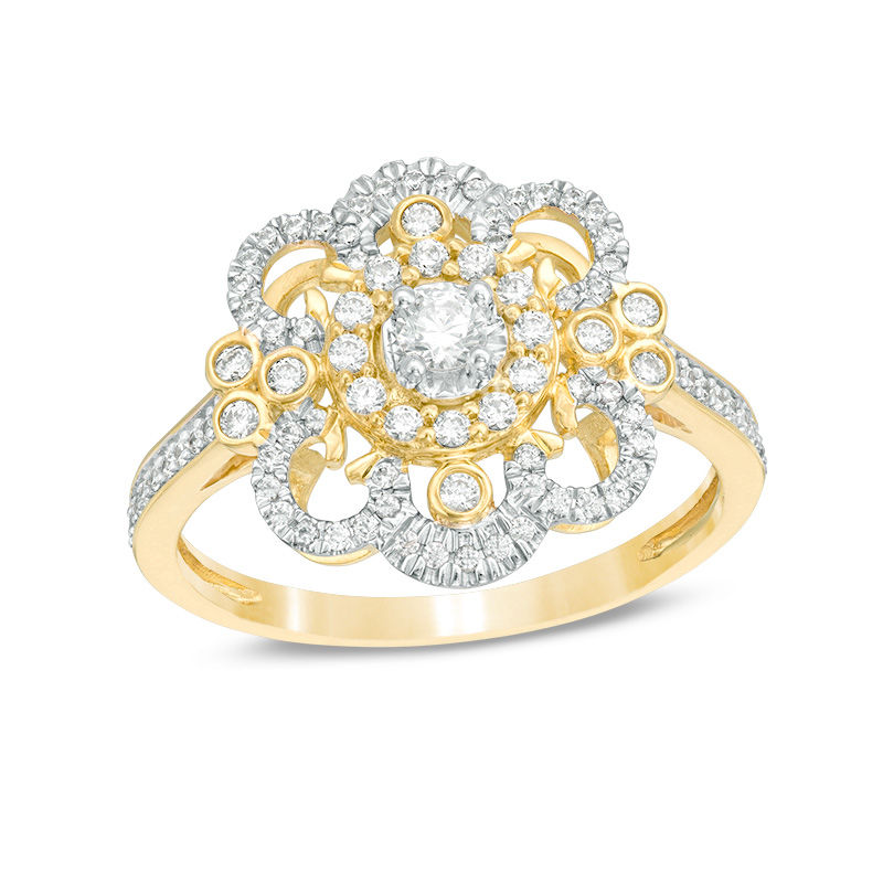 Main Image 1 of 1/2 CT. T.W. Diamond Flower Ring in 10K Gold