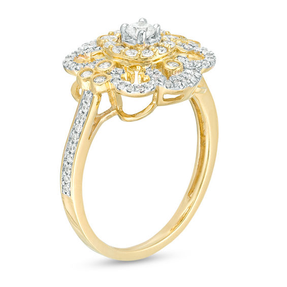 1/2 CT. T.w. Diamond Flower Ring in 10K Gold