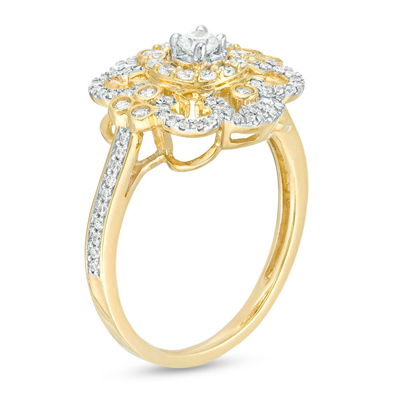 Main Image 2 of 1/2 CT. T.W. Diamond Flower Ring in 10K Gold
