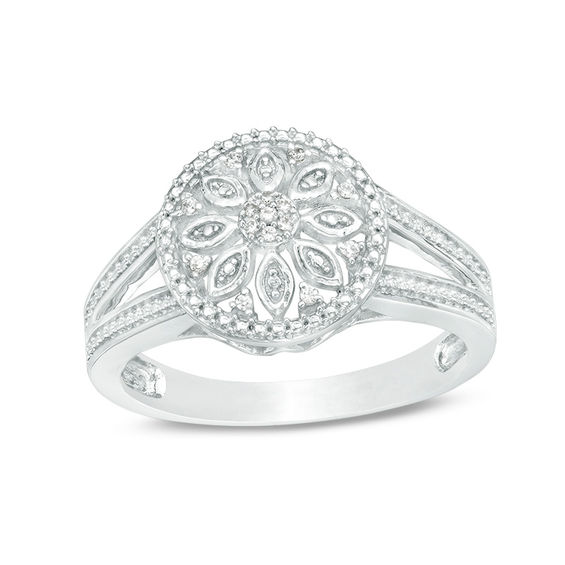 1/20 CT. T.w. Diamond Flower Frame Ring in Sterling Silver